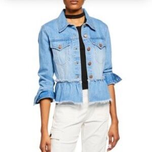 Blue Denim Jacket with Frayed Hem